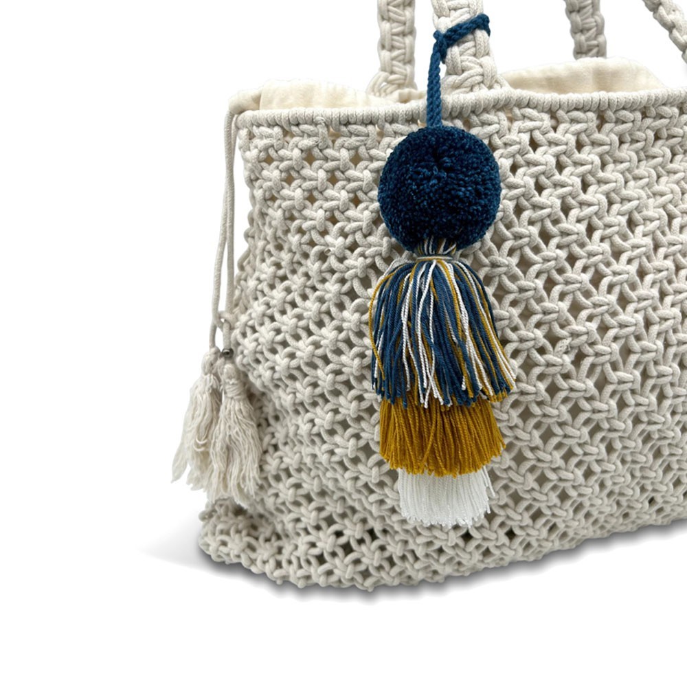 Large Crochet Cotton Handwoven Bag Pom Pom